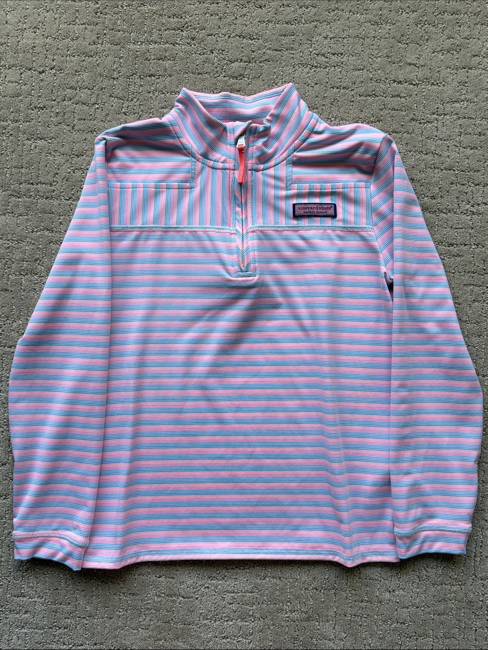 Youth size M 10-12 • Vineyard Vines • Pink Blue Striped Sankaty Quarter-Zip